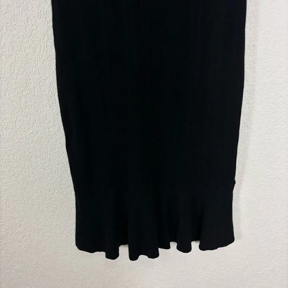 NWT J.‎ Crew Black Ribbed Knit Short Sleeve Ruffle Hem Knee Length Dress Size M